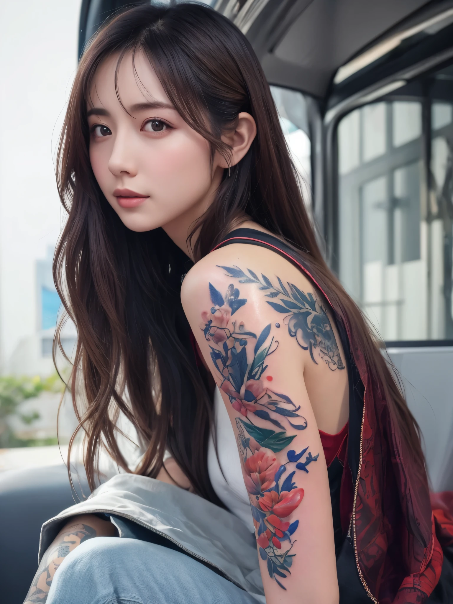 Arafad woman with tattoos，Tattoo on arm, Written by Yang J, alena aenami and artistic germ, artistic germ and ruan jia, extremely detailed artistic germ, [IG model | artistic germ, Fanart Best ArtStation, Beautiful digital art work, Epic fantasy digital art style, deviantart artstation cgscosiety