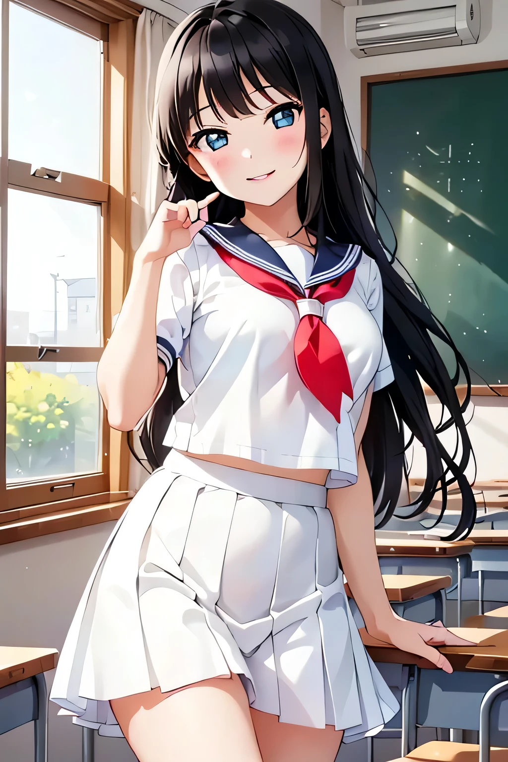 (( girl))、Shiny black hair,  (beautiful purple eyes、Shining eyes fine grain)、smile、超fine grain、High quality face, Very fine grain,Cowboy Shot、 girl, Like, evening,

((Best Quality, 8k, masterpiece: 1.3)), 
Beauty, Hide your face, 1 girl,beautiful: 1.3, 
 Sailor suit, short , (In the classroom), 
 High quality face, Detailed lips, fine grain, double eyelid, Lift up your skirt with one hand, White underwear, Get wet,Long Hair,