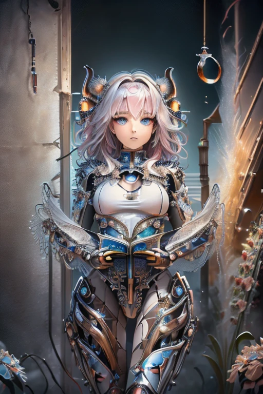 (SFW:2), photorealistic, realistic photo, 8k, ((highest quality)), ((masterpiece)), (extremely detailed), kukolnydom, doll, mecha musume, mechanical parts, robot joints, head gear, bodysuit, (cowboy shot, mature woman, 21yo, 21_years_old, solo:1.6), (wielding blaster gun, ruins, plastic skin, looking on viewer, medium breasts, medium hair, glass eyes, gradient eyes, shining eyes, detailed eyes:1.3)