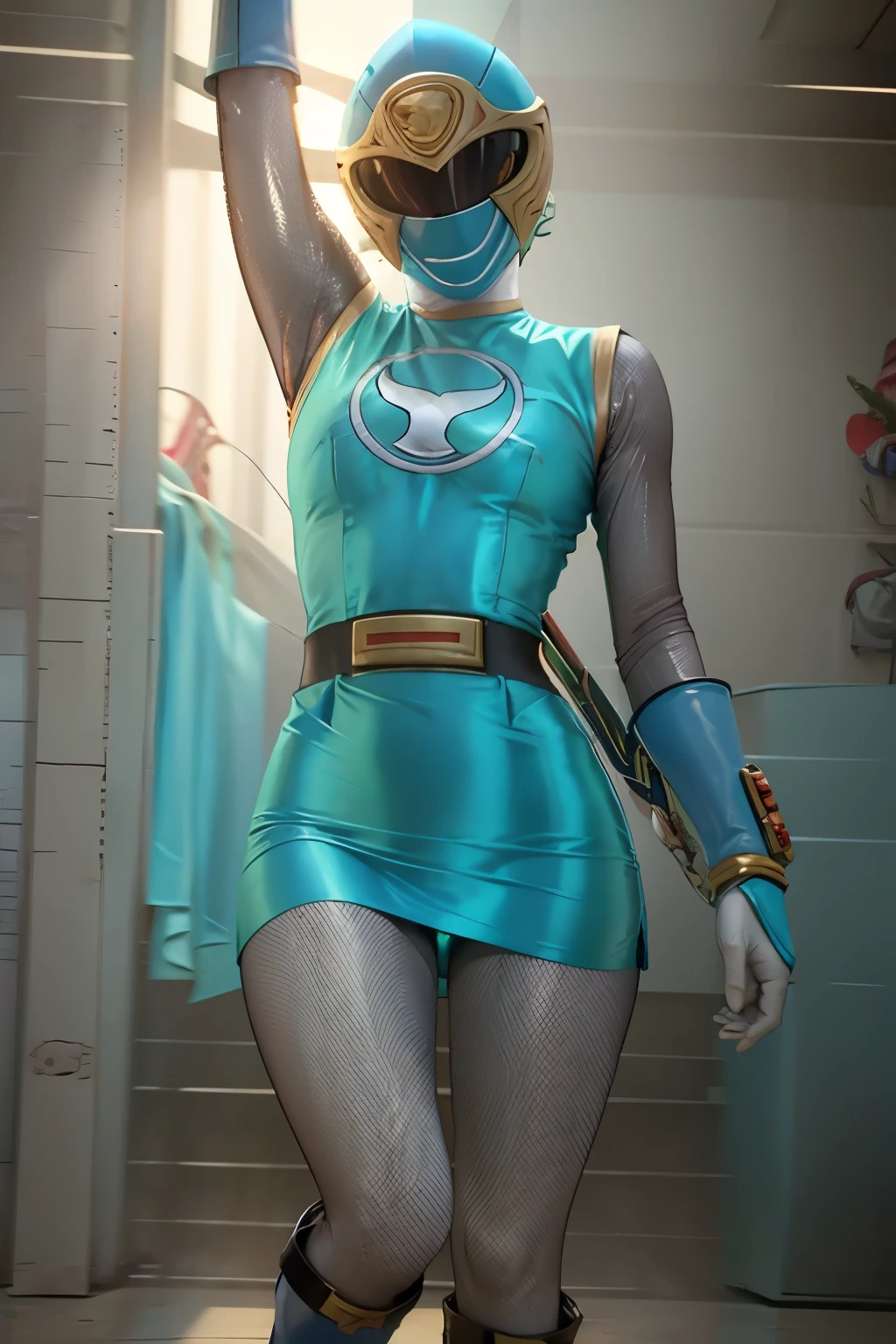 sexy power ranger, in latex blue
