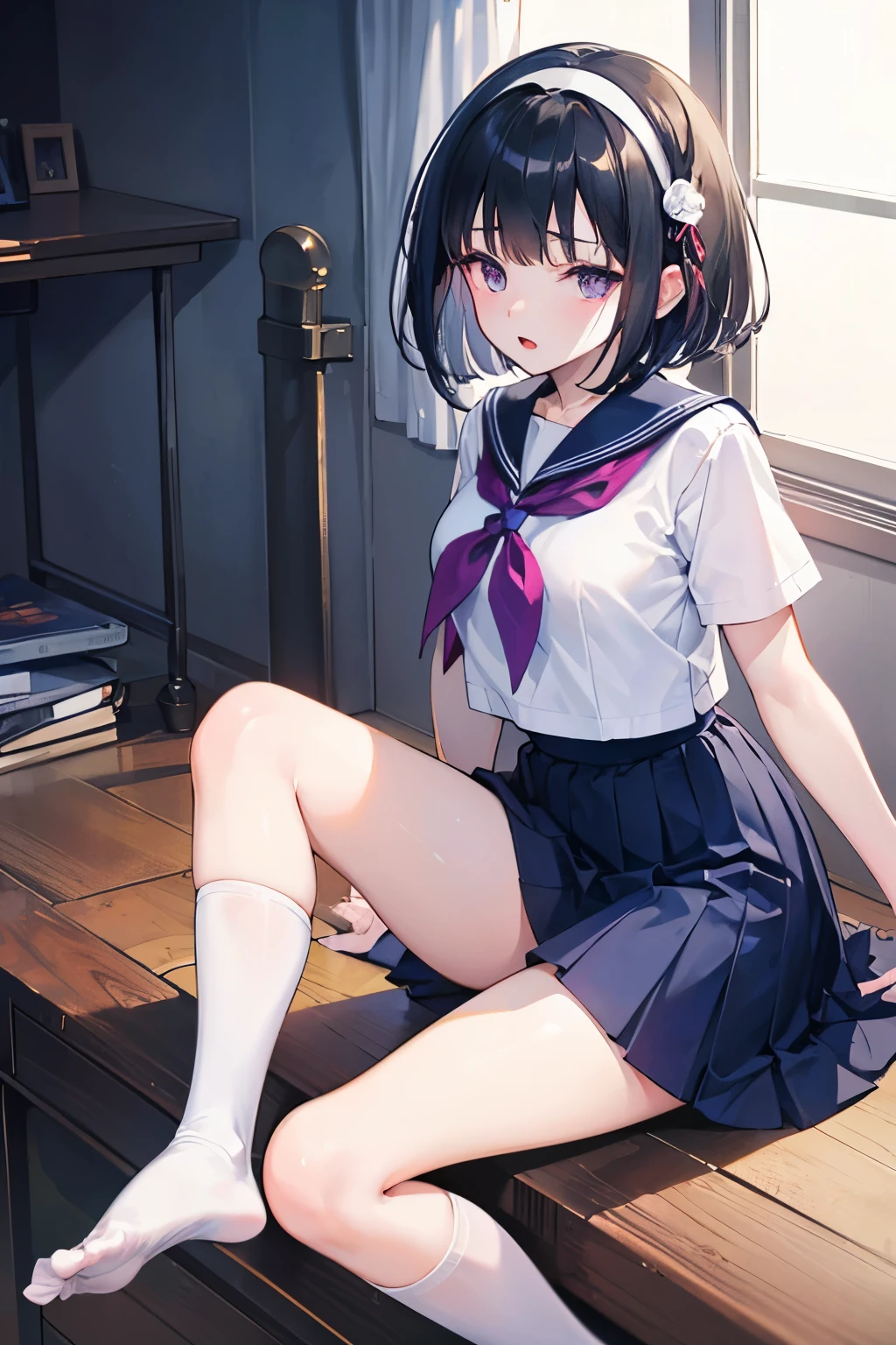 masterpiece, Great quality, Super detailed, One girl, alone, Crossing your legs, FGO Elais, (school uniform), Glossy Lips, Lips parted