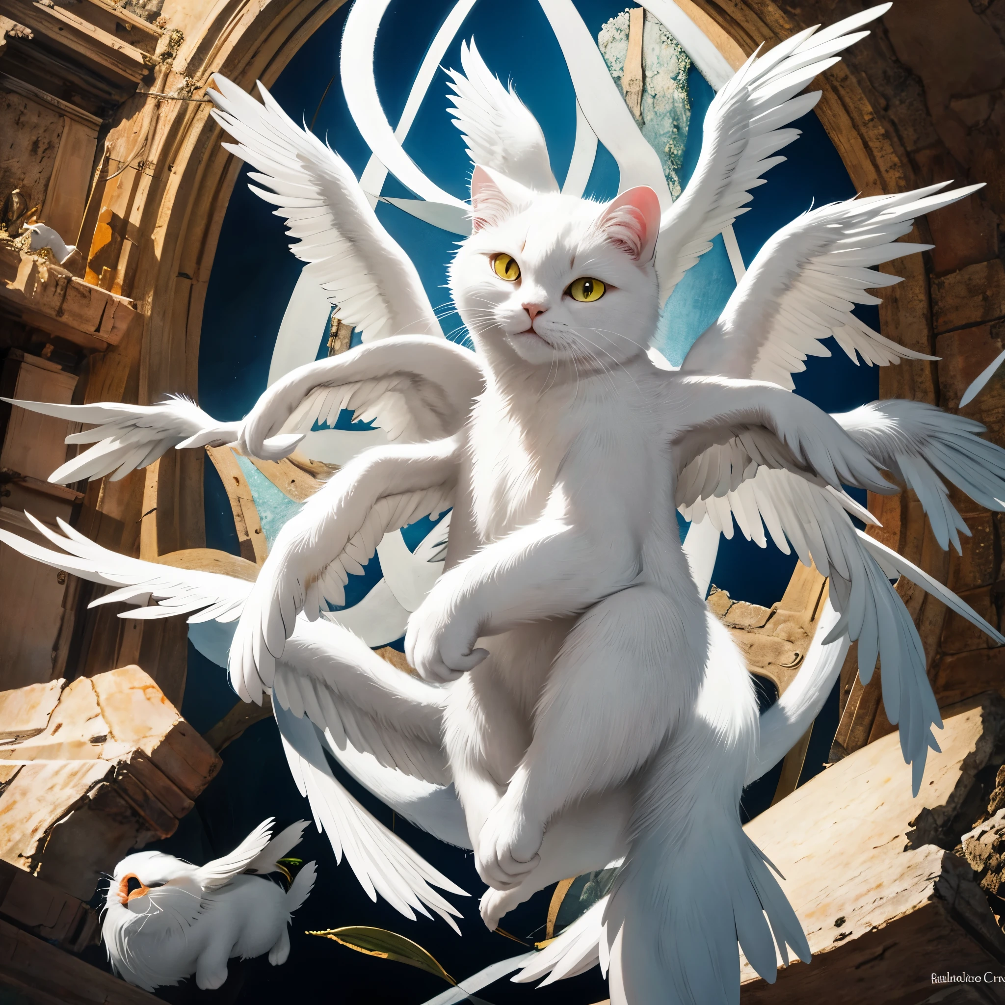 White Cat, bibliangels, too many eyes, no humans, multiple wings, angel