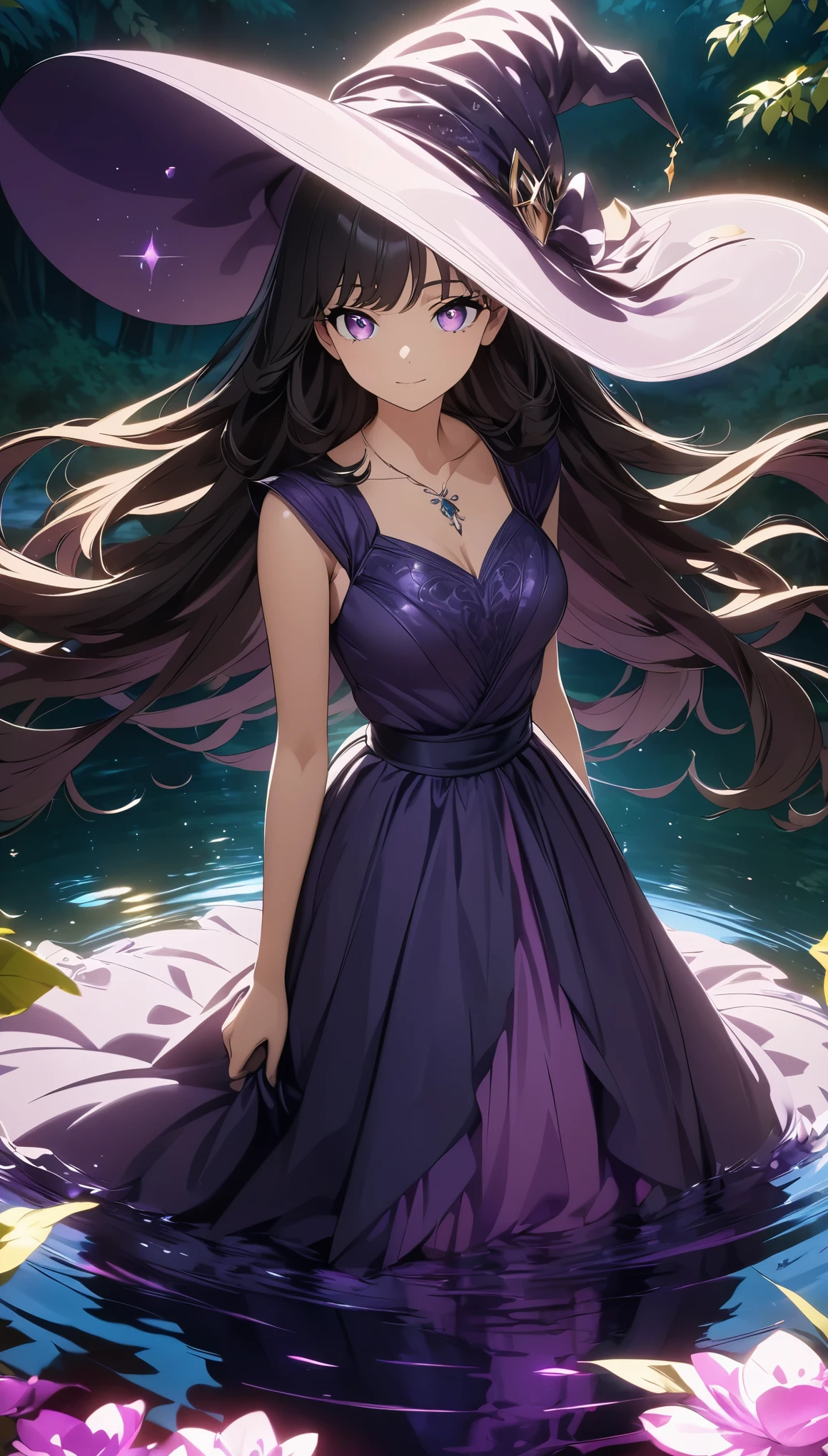 anime style. 8K, Try generating a girl wearing a coat,HDR, Super detailedなイラスト, highly detailed face, RAW photo, film grain, Are standing,connect UHD and 8K, 長い赤紫髪と緑の目をしたanime girl,anime moe art style, 若いanime girlの接写, Smooth anime CG art,beautiful anime high school girl, anime moe art style, surreal high school girl, Seductive anime girl, anime girl, 魅力的なanime girl, surreal high school girl, anime girl,8K UHD, High resolution,Very detailed CG, high quality shadows, Detail beautiful delicate face, ディテール美しいdelicate eyes,BREAK is(Highly detailed 8K wallpaper),(Highly detailed CG 8K wallpaper),Makima-san (chainsaw man),Scathach (fate/grand order),Reika Shimohira ,high resolution,Very delicate and beautiful CG illustration,highest quality,realistic skin feel,realistic fabric,realistic texture,(((muste piece))), (((best quality))),8K,At 32K,masterpiece,beautiful attractive anime woman,Super fine,Super detailed,High resolution,surreal high school girl,master piece, best quality, high quality, High freshness, high quality texture, high quality shadow, high detail,fine details,1 girl,high school student,solo,Soio,Only one person,Alone,There is only one person,That kind of thing,Adult-like atmosphere,beautiful long legs,beautiful breasts,beautiful thighs,toned legs,Beautiful leg lines,thin waist,mature body girl,reddish purple hair,reddish purple hair,purple hair,cassis colored hair,silky smooth hair,colorful hair,straight hair,shy smile,A happy smiling face,lively look,cute smile,cool beauty,Beautiful woman,handsome face, beautiful realism,temptation expression,bewitching face,calm expression,beautiful hair,smile,colorful eyes,green eyes,jade eyes,beautiful eyes,bright eyes,delicate eyes,jewel-like eyes,jade eyes,bulging eyes,(green eyes:1.5),captivating face,8 head body,height:171cm,彼女は首にnecklace身に着けています,necklace,beaded necklace,magatama accessories,smile,colorful eyes,green eyes,jade eyes,beautiful eyes,bright eyes,delicate eyes,jewel-like eyes,jade eyes,bulging eyes,(green eyes:1.5),captivating face,Mysterious雰囲気,standing,magician,witch,witch,fantasy,Medieval European style,With a long cane,magic wand,magician's Wand,大きなwitchの帽子をかぶる,Dresses with ruffles,long dress,gothic dress,black stockings,long skirt,wearing a black gothic dress,Wearing a black robe,magic circle,rubik square,(((witch's attire))) ,Clothing that does not expose skin,Mysterious,白いlong dress,long skirt in white,best shadow,woman in gothic dress,黒cloak,cloak, cape with hood, フード付きcloak,Take-out,fantasy背景,blue sky,outdoor,daytime,witchの衣装, witch Hat,Anime - style image of a woman in a black dress and hat, Wearing dark robes, ((wearing a noble's robes)), 黒いドレスを着たanime girl,Are standing