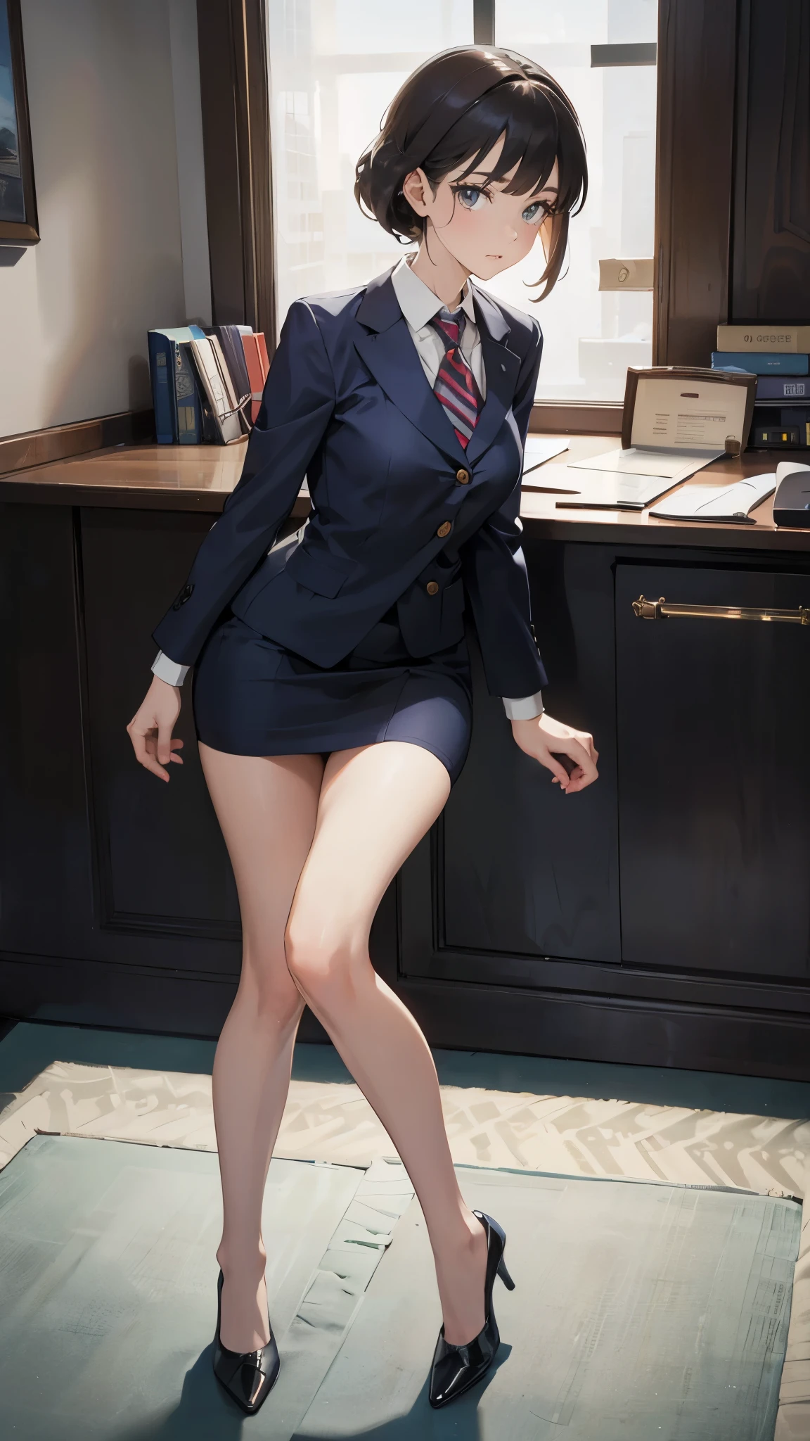 8K、top-quality、​masterpiece:1.2、Real 1.5、Realistic 1.5、Photorealsitic:1.3、25-years old、girl with:1.5、Colossal 、Chest emphasis、a miniskirt、The shirt、Pantible from the skirt、cute little、A smile:1.2