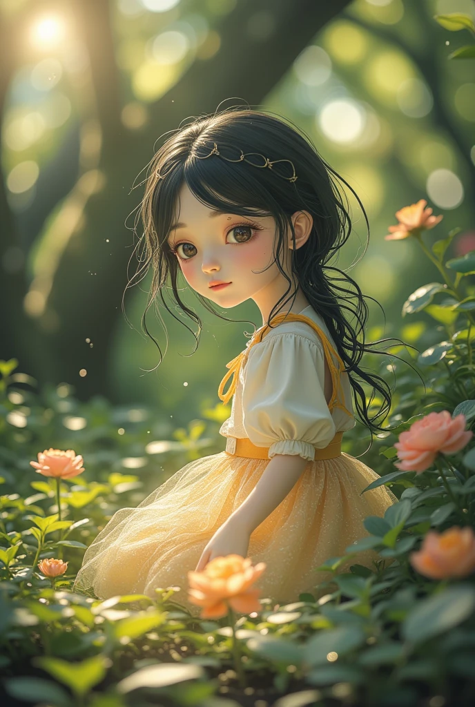 Little girl, sweet, sells flowers, masterpiece, good quality, detailed.