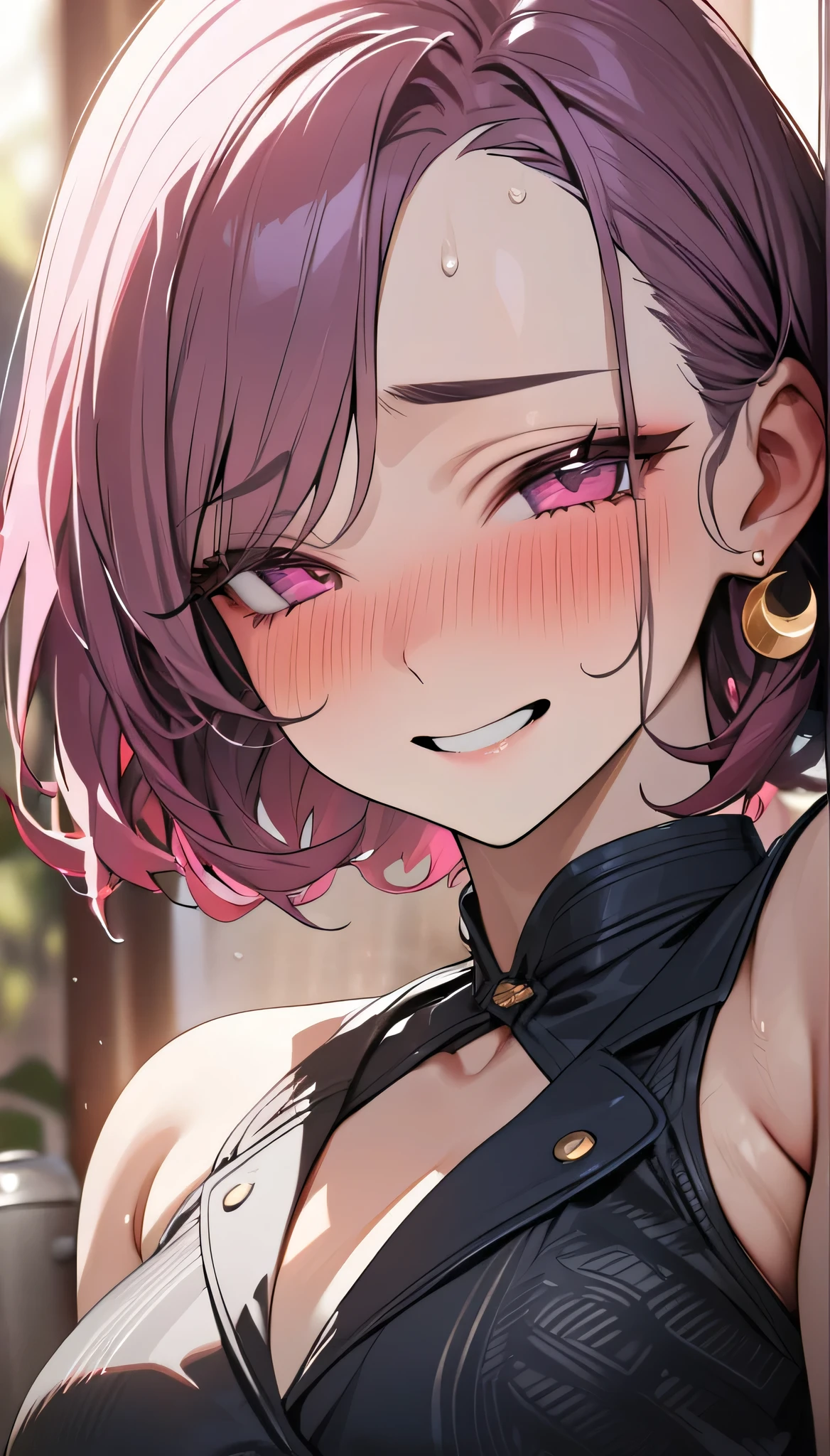 (masterpiece), highest quality, Expressive eyes, Perfect Face, Open your mouth, cum on tongue, Cum in mouth, tongue, tongue out, short hair, blush, smile, Ahegao, Medium chest, short hair, , blush, Sweat