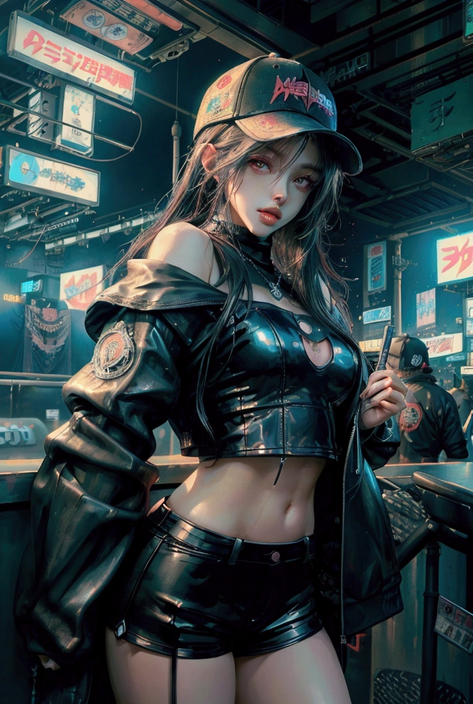   arafed woman in a baseball cap and leather shorts posing for a picture, artwork in the style of guweiz, cyberpunk beautiful girl, ross tran 8 k, wojtek fus, cyberpunk 2 0 y. o model girl, cyberpunk anime girl, female cyberpunk anime girl, guweiz, beautiful digital artwork, dreamy cyberpunk girl, cyberpunk girl, digital cyberpunk anime art