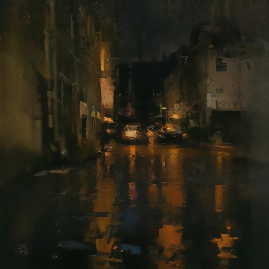 Autumn Night、Night Rain、Neon sign reflected on the rainy pavement