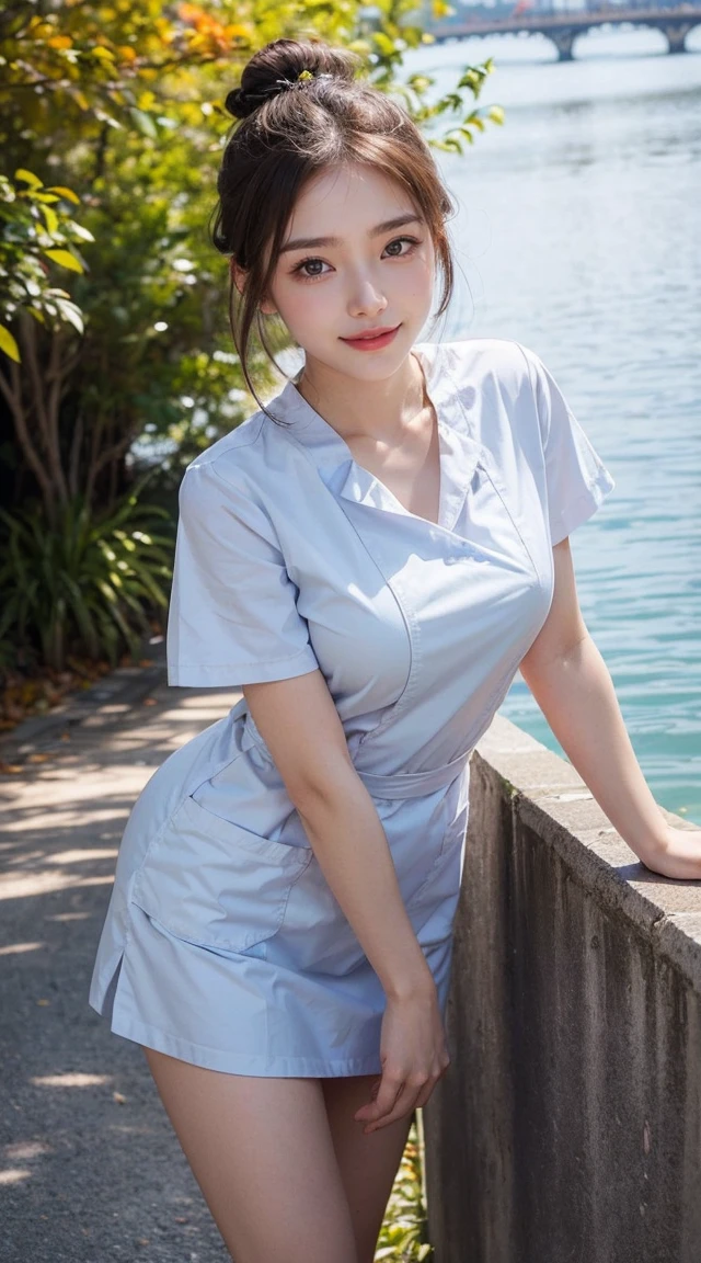 high high quality、tmasterpiece、Hyper-Resolution、Cute girl face、Wearing a naked,Wear an apron、full bodyesbian、Japanese famous actress、is very beautiful,Sweet smile,idyllic scenery,farms,large bust,long leges,Full body like