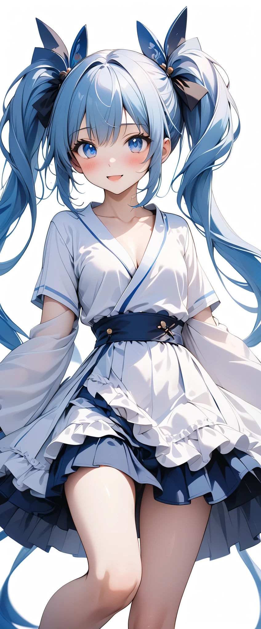 （masterpiece：1.2），Super detailed，lifelike，Expressive eyes，fair skin，perfect face shape，1 girl，
Japanese comics,Gorgeous blue hair,flowing blue hair,flowing clothes,Cat ears,Petals fall,beautiful lola,Baby Angel,
Shaking head with one hand，Cross your legs，Gentle and peaceful background，The pavilion is cool and comfortable,smile,back views,snowing, winter，Nun&#39;s Clothes，Church Background。