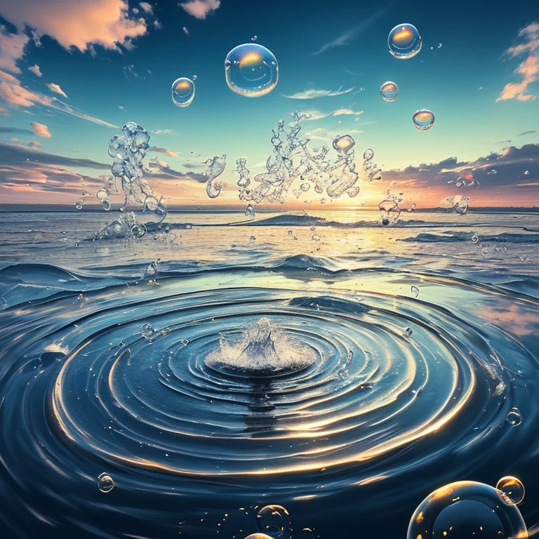 natural landscape, bubbles, ripples, bubbles, clouds, colorful, sensation,