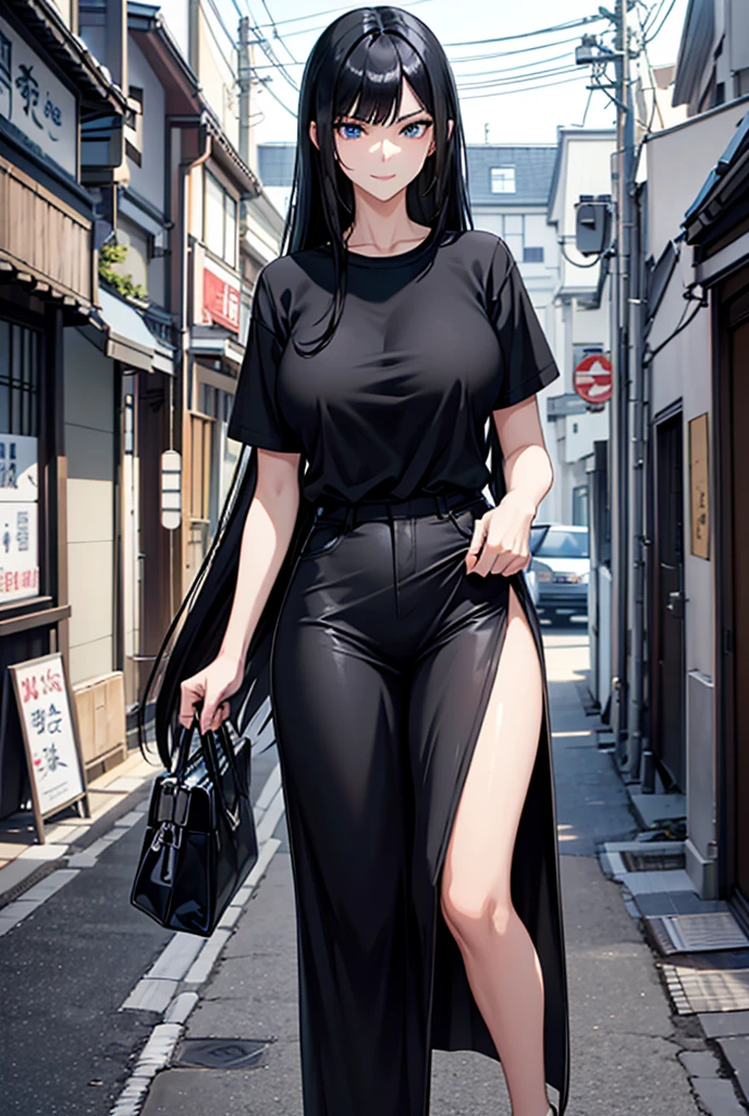 Very long cheongsam,Sleeveless,black in color,Full body photo,back,Hands on hips,focus on ass,The butt is round