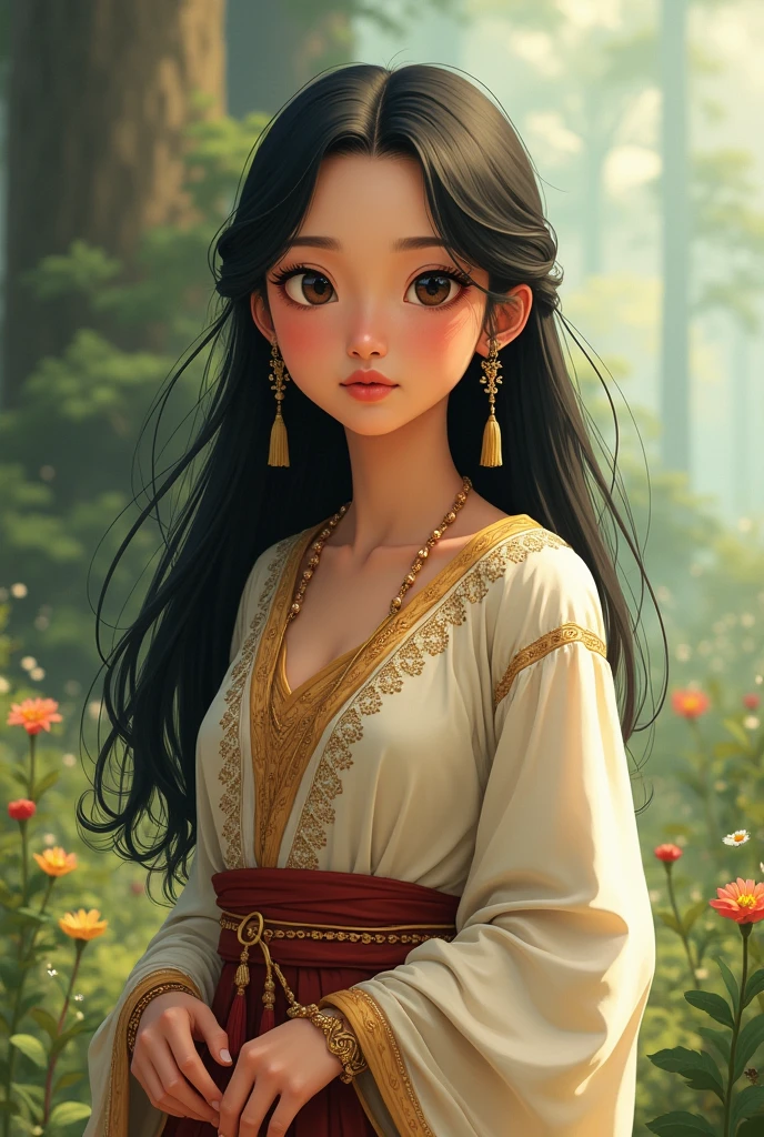Make a realistic character with princess mulan, princess belle and princess pocahontas 