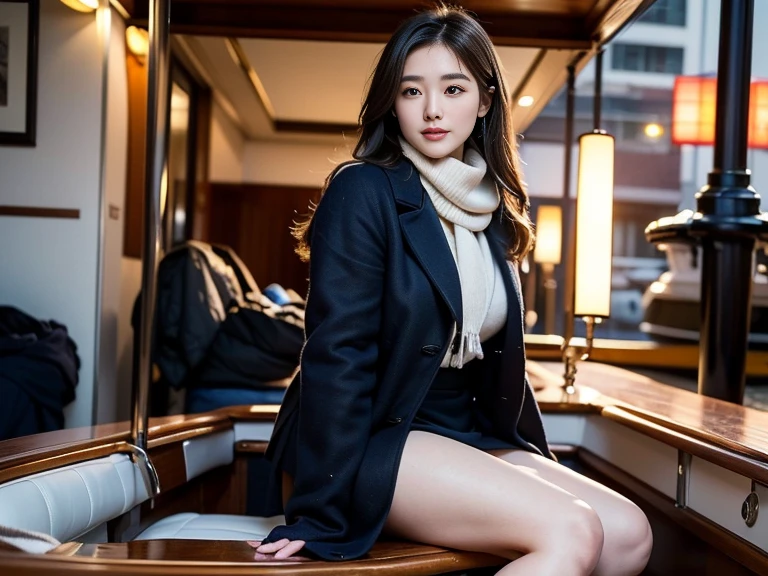 Mature Korean woman, trench coat, nude, collar, mall, midnight, flashing, legs spread, exposed, facing you, moaning, touching pussy, exhibitionism, riding dildo