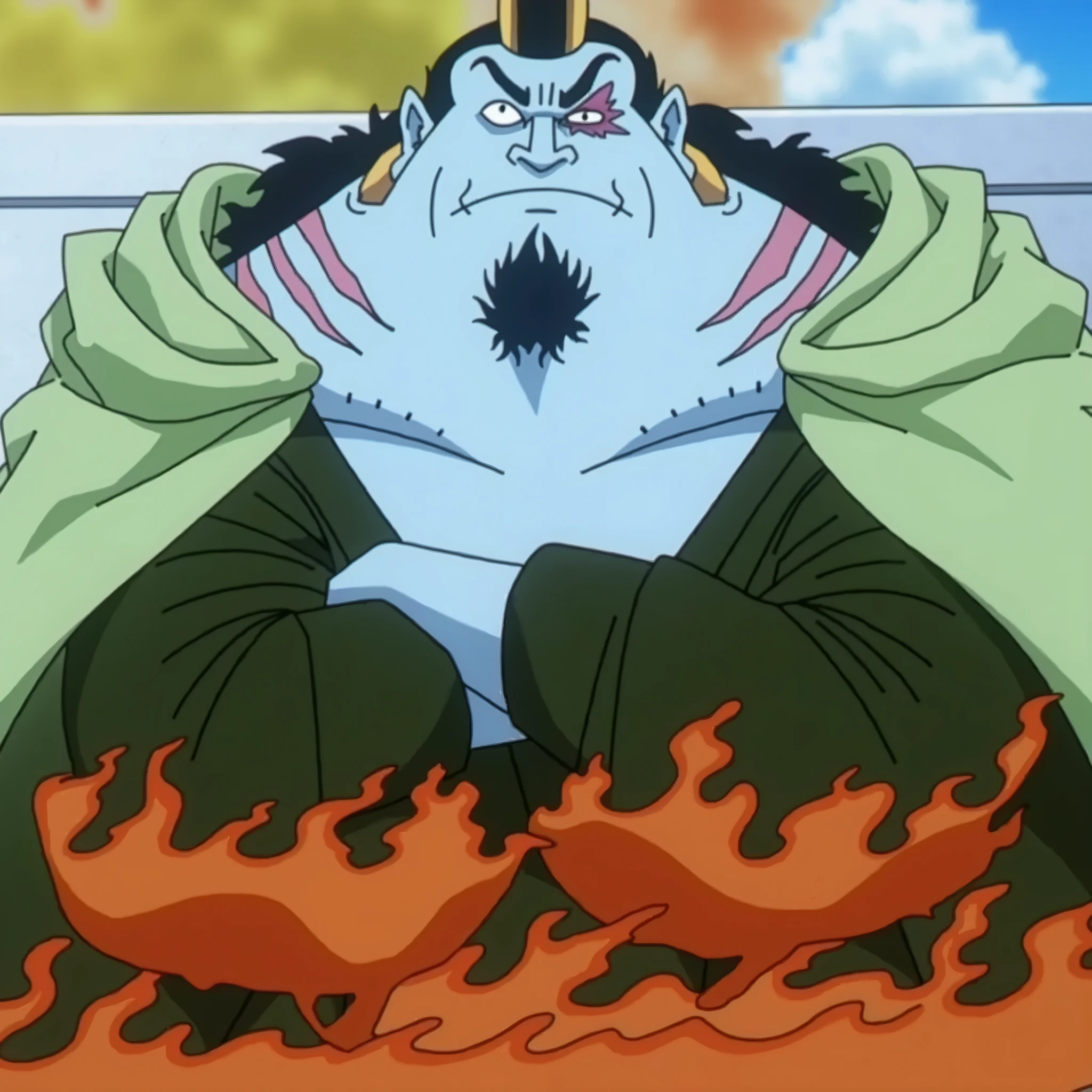 He stands with his body burned