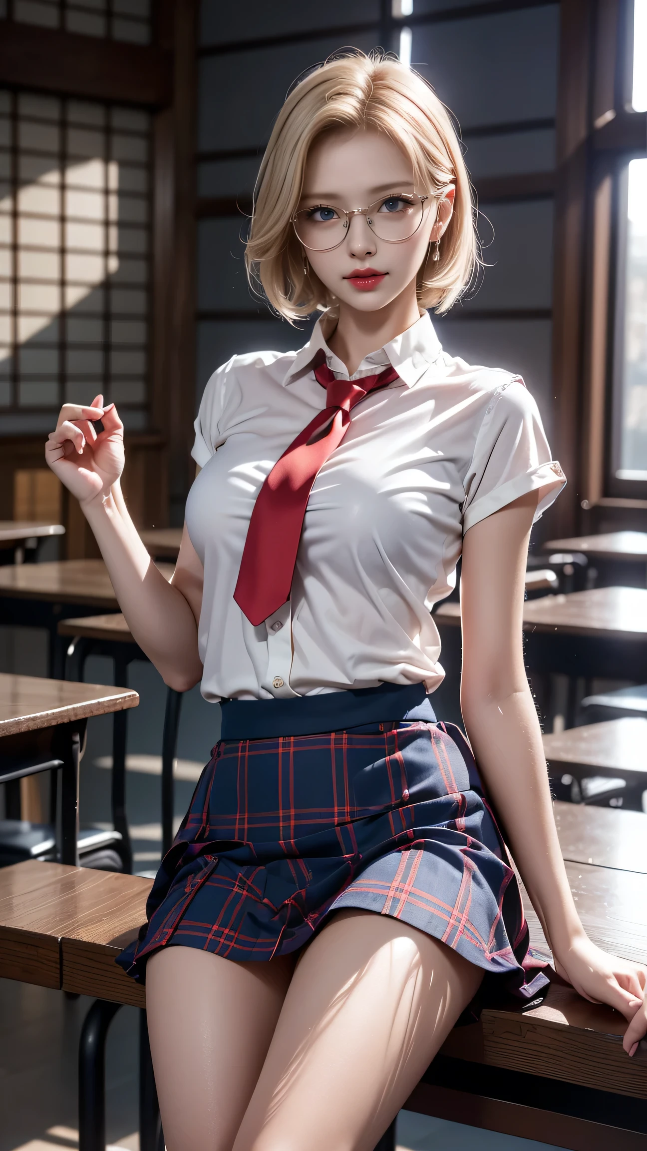Korean Idols A MILF Big Breasts ((Bright red shiny lipstick)) Short blonde hair with bangs and wavy ((Blonde Shorthair)) ((Looking at the camera)) ((Super shiny enamel white and black striped shirt and enamel tight skirt with black stockings)) Cyberpunk Classroom Duck mouth Glossy skin wet with sweat close up of face Teary-eyed ((Beautiful armpits)) Smokey makeup black mascara Sweaty, oily skin Armpit Zoom Naughty teacher sitting on desk looking down View from the floor Looking down