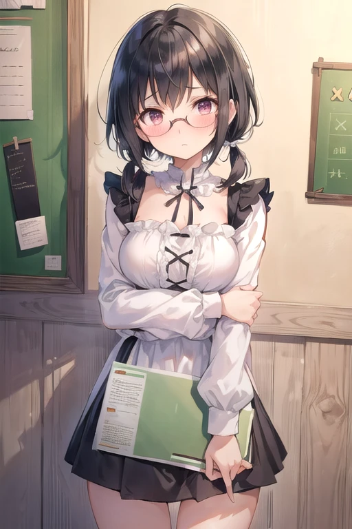 1 girl, , Solitary, lift your legs, Long hair, skirt, orange_hair, maid_have, Red glasses，Watch_Take a step back, Watch_Shown in_Peeping at the audience, By Bangs, Black_lift your legs, Blushed, Black_skirt, he himself, short_sleeve, clothing_lift, wrist_cuff, decorate, skirt_lift, Big deal_, lifted_Pasado_Self-expression, Translucent liquid from_Shown in the back, maid, Fluffy_short_sleeve, Side lock, Fluffy_sleeve, crops_top, blunt_By Bangs, , awago outh, Big deal腿, Black_have eyes, chair, Kneel down, Frilly_skirt, _go out, Shown in indoors, window,