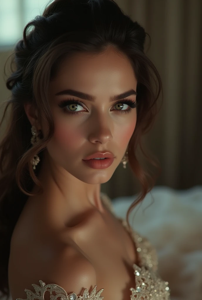 Realistic, (masterpiece:1.4, best quality), (intricate details), unity 8k wallpaper, ultra detailed, (pastel colors:1.3), (hijab, bride ) underwear and corset, beautiful and aesthetic, 1girl, detailed, solo, Victorian mansion, black hair, red tits, pinkcunt, half naked, sleeveless, no bra, seductive, realistic, Egyptian,lady, brown honey eyes, under under wear realistic organ of man, cock, soft tits, belly soft, Big tits, looking at viewer, seductive, realistic