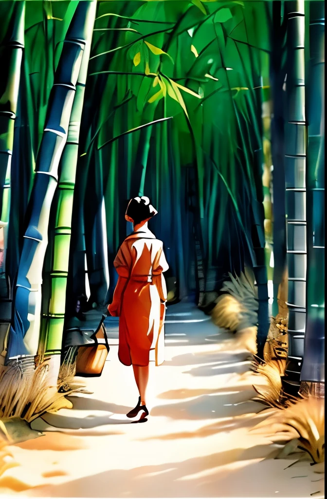 by Wu Guanzhong, ink and wash, girl in a bamboo forest, (by Zootopia:0.6), (best quality, perfect masterpiece, Representative work, official art, Professional, high details, Ultra intricate detailed:1.3)