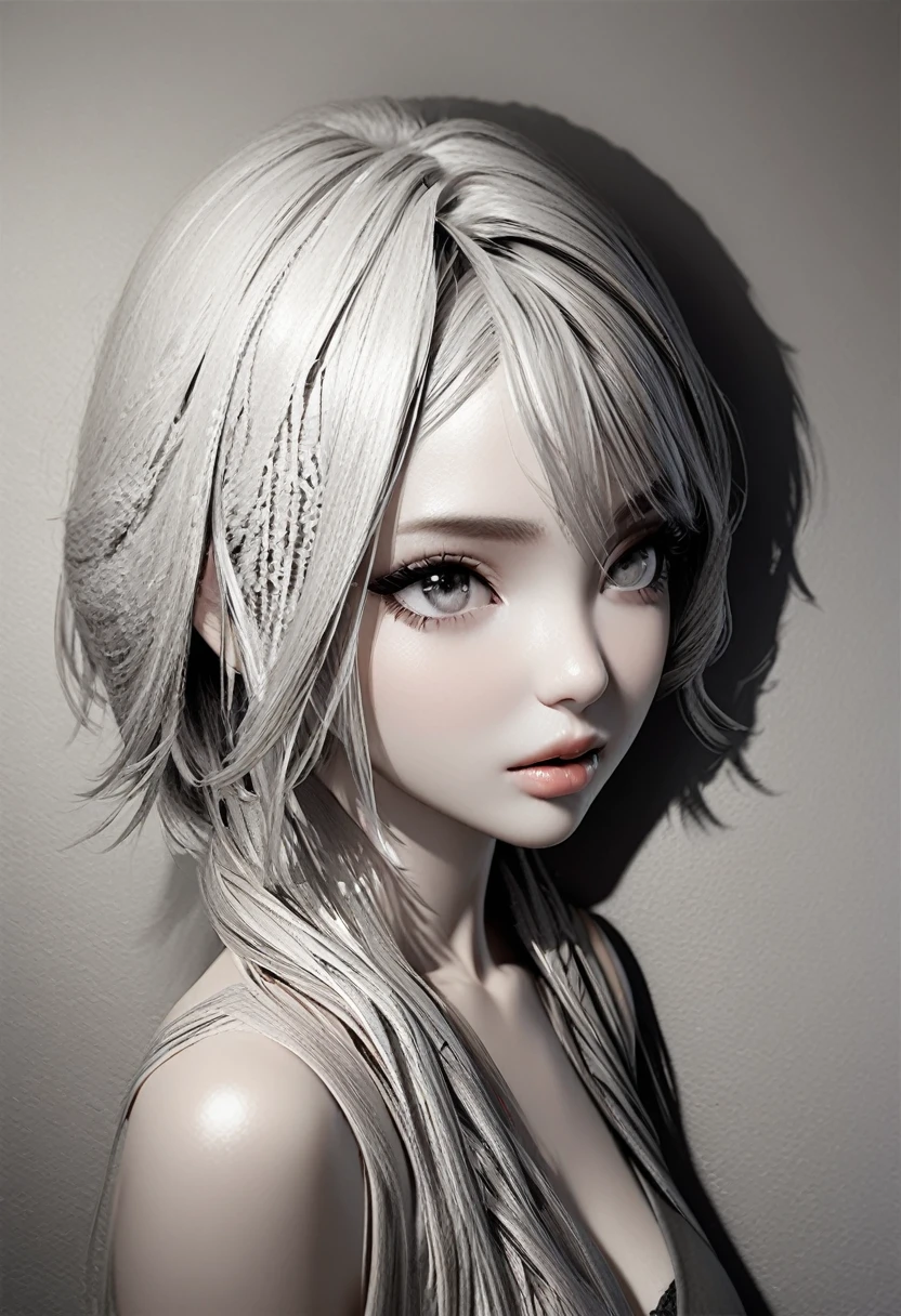 monochrome, pencil art, cool beauty, bored look and gestures, attractive eyes, sexy lips, portrait, BREAK delicate dynamic texture, light and shadow contrast, 3D rendering, artistic photography, ultra-realistic, digital graphic CG, BREAK ultra-detailed, absolute resolution, highest quality