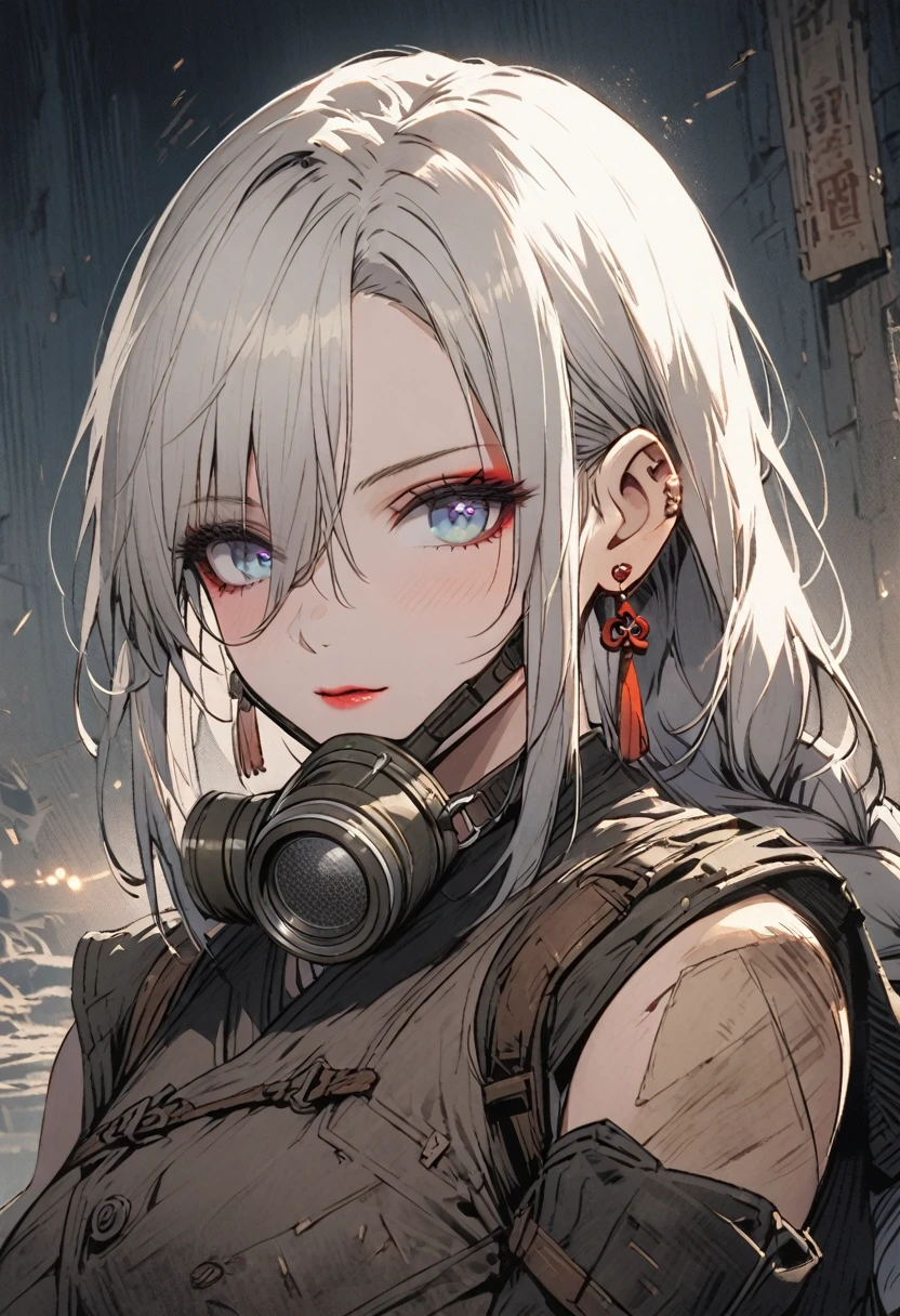 Man wearing bandit headscarf and woman wearing bandit headscarf on her face,Step out of the smoke screen on the city streets,wild west,villain,Smoke,Dust,artwork of a,。.3D,4K,Detailed,Realistic
