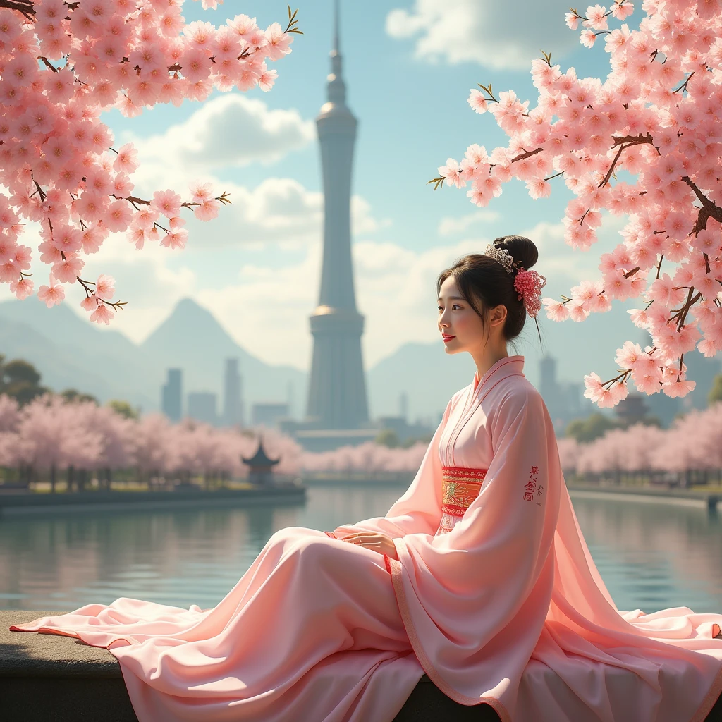 photorealistic, A serene Asian woman with long black hair and gentle features sits cross-legged on a moss-covered stone in a tranquil Japanese garden. Soft sunlight filters through the leafy greenery, casting dappled shadows across her calm face and slender hands. Her soft pink lips curve into a subtle smile as she gazes down at the delicate petals of a cherry blossom.
﻿
full body, Professional, perfect composition, ultra-detailed, intricate details