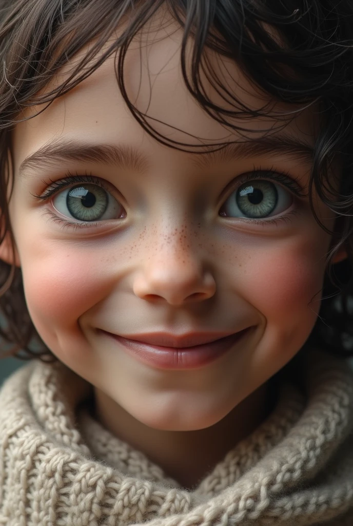 The dark blue eys girl, cute face, with lots of smile looking like wow