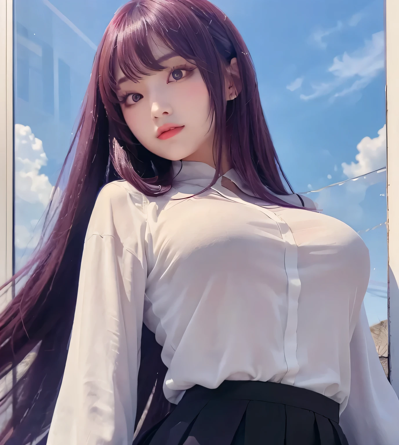 Purple Hair、Twin tails、Absolute area、Black Knee High、Big Breasts、panties、