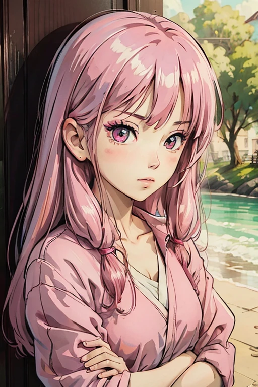 PINK HAIR GIRL PINK EYES ANIME GIRL 