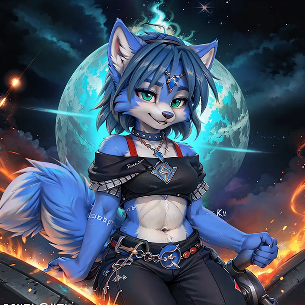 A beautiful and detailed (cute picture) from ((krystal)), Star Fox krystal,  green eyes, medium breasts, (((Long blue hair 1.3))),  anthro, Fuzzy, (from Fluff-Kevlar, Bayard Wu, personalize me, Pino Daeni),  detailed Fluffy fur, detailed face, (Fluffy), 1 girl, Alone, Hair covers one eye:1.4, big happy smile, I give you a thumbs up, 