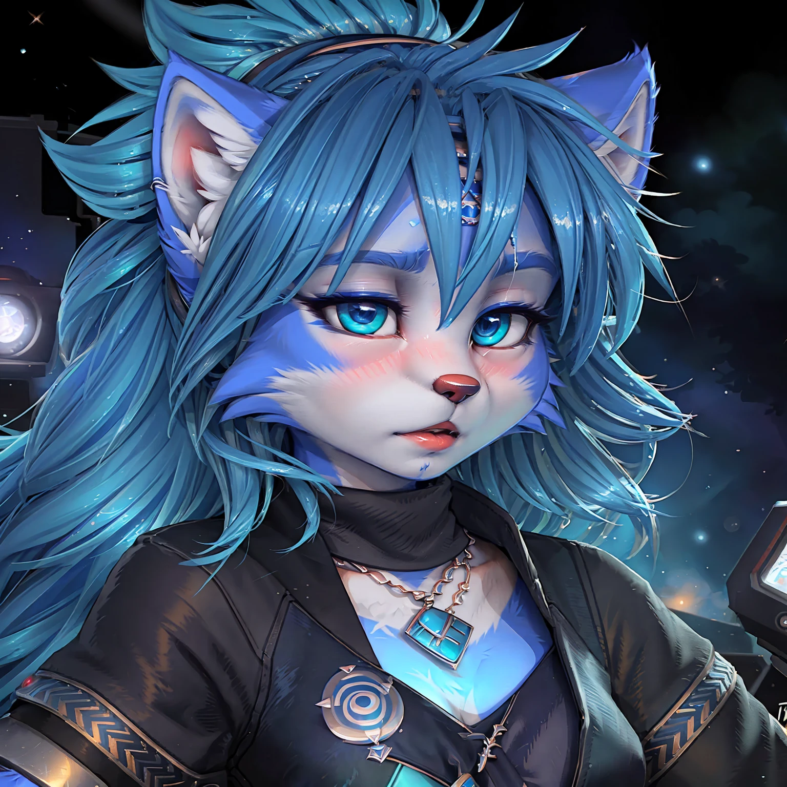 A beautiful and detailed (cute picture) from ((krystal)), Star Fox krystal,  green eyes, medium breasts, (((Long blue hair 1.3))),  anthro, Fuzzy, (from Fluff-Kevlar, Bayard Wu, personalize me, Pino Daeni),  detailed Fluffy fur, detailed face, (Fluffy), 1 girl, Alone, Hair covers one eye:1.4, 