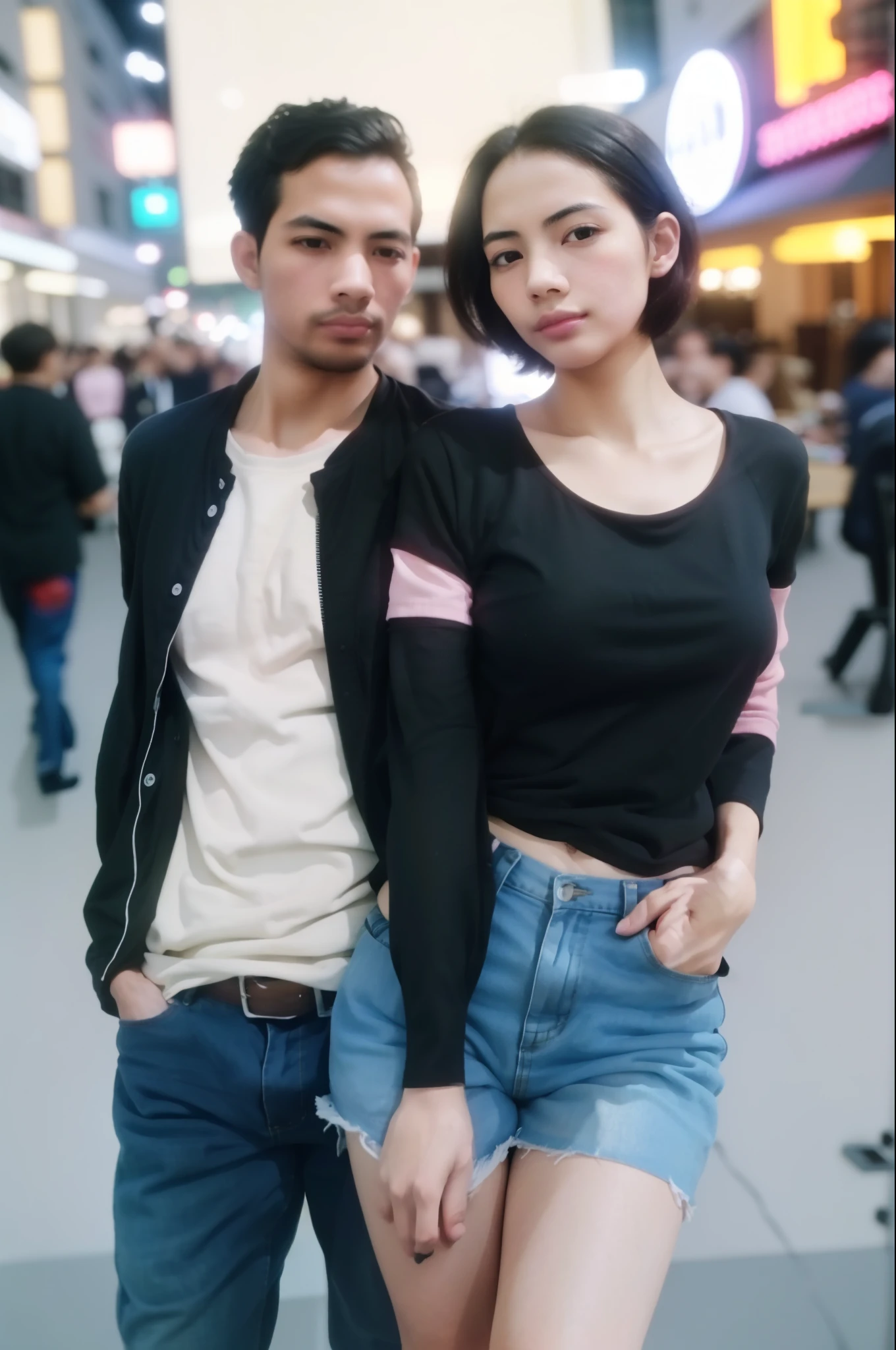 absurdres, RAW photo, extremely delicate and beautiful, masterpiece, Best Quality, ultra high resolution, 16k, hyperrealistic, realistic, photorealistic, photo-realistic, ultra-detailed, perfect anatomy, super Detailed skin, perfect figure, Very detailed CG 8k wallpaper, nude, pussy, shaved pussy, nipple, perfect nipple, perfect breast, round breast, small head, perfect fingers, (full body :1.2), super white skin, standing, kpop idol, nude, blushing, windy, sexy leg, smile, smile eyes, 3  guys, on the street, nude, puffy hair, bangs, (2 guys :1.5), long leg, small breast, (nude girl), messy hair, flat bangs, sexy lips, small round breast, black nails, tall man, cute hair, cute pose, no bra,  (2 girls), , sexy pose, sad, police on background, school skirt, angry man, nike shoes, shirt lift, smile, small breast, angry man, army hair man, holding bag, watch, office sexy leather skirt