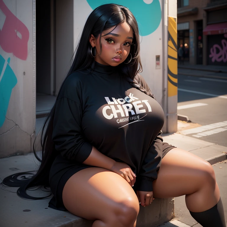 A beautiful woman from Ghana, sehr schlank, sexy, with long hair and big breasts, mit T- Shirt und Jens auf dem Eifelturm