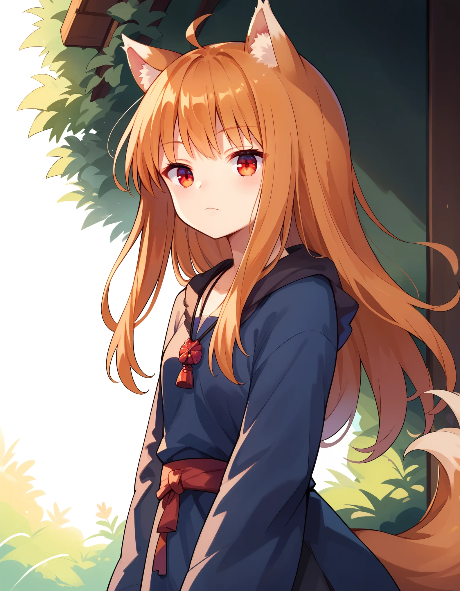 score_9, score_8_up, score_7_up, score_6_up, holo, 1girl, wolf ears, long hair, solo, red eyes, ginger hair, wolf tail,