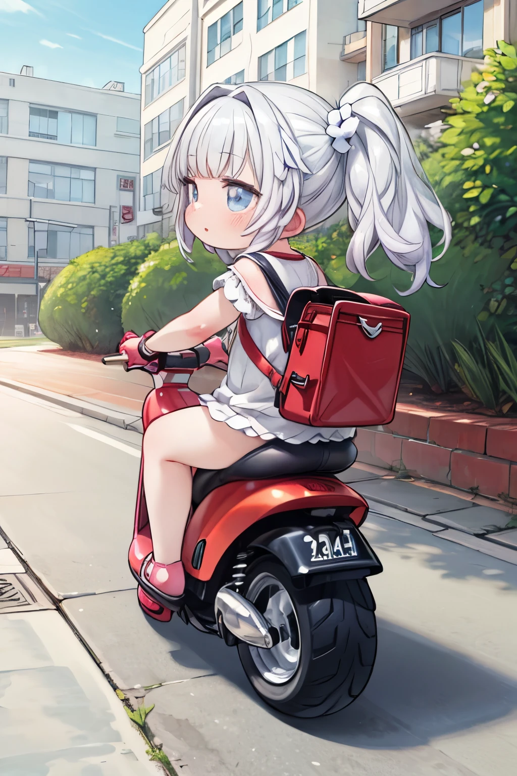 pretty girl，Anime Girls, Ride a small scooter, High resolution, detailed, 32K，