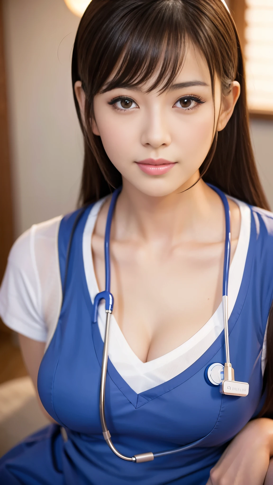 Realistic style，A sexy nurse,Super detailed、Japanese、charming beauty、seductive adult woman、Pretty Woman,Wearing an AV actress&#39;s 3.4-shaped nurse uniform,whole body,Medium chest,Beautiful breasts,Completely naked,Nipples and breasts are beautiful.whole body,完全赤Completely naked,The breasts are beautiful,labia are beautiful,Completely naked, All stripped naked,Completely naked,Lay flat,Put your hands behind your head,cute，Long and beautiful legs, The labia between the thighs and the thick pubic hair are clearly visible,Breasts and nipples are very beautiful,Very beautiful breast shape,legs spread wide,Waiting for your entry,Face extremely orgasmic，Screaming out pleasure，Wear a nurse's hat,Sitting，，Lean forward slightly，whole body拍摄，Hospital nursing station indoor scene，窗边有柔和的Natural Light，Focus on her posture and clothing，Ultra-realistic details，high resolution，Natural Light，Hyperrealism --style raw --s 400 --ar 4:3 -- in 6