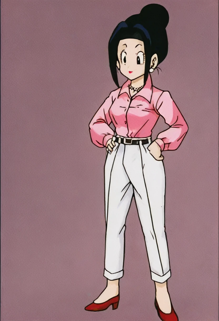 source_anime, score_9, score_8_up, score_7_up, anime screencap,8k, absurd res,

“Create a portrait of Chi-Chi with white skin. Her black hair is styled in a bun, with long strands framing her face. She wears pink lipstick for a soft but distinct look. | poakl Chi-Chi is dressed in a light pink collared shirt, paired with white pants and black high heels. Her accessories include earrings with white pearls, a pearl necklace, and subtle makeup to enhance her features. | Her body shape is natural, with normal breasts and butt, keeping the overall proportions anatomically correct. | More Detail The scene focuses on a stylish yet casual look, capturing Chi-Chi’s elegance and personality with high-resolution detail in her facial features and clothing textures.”

 