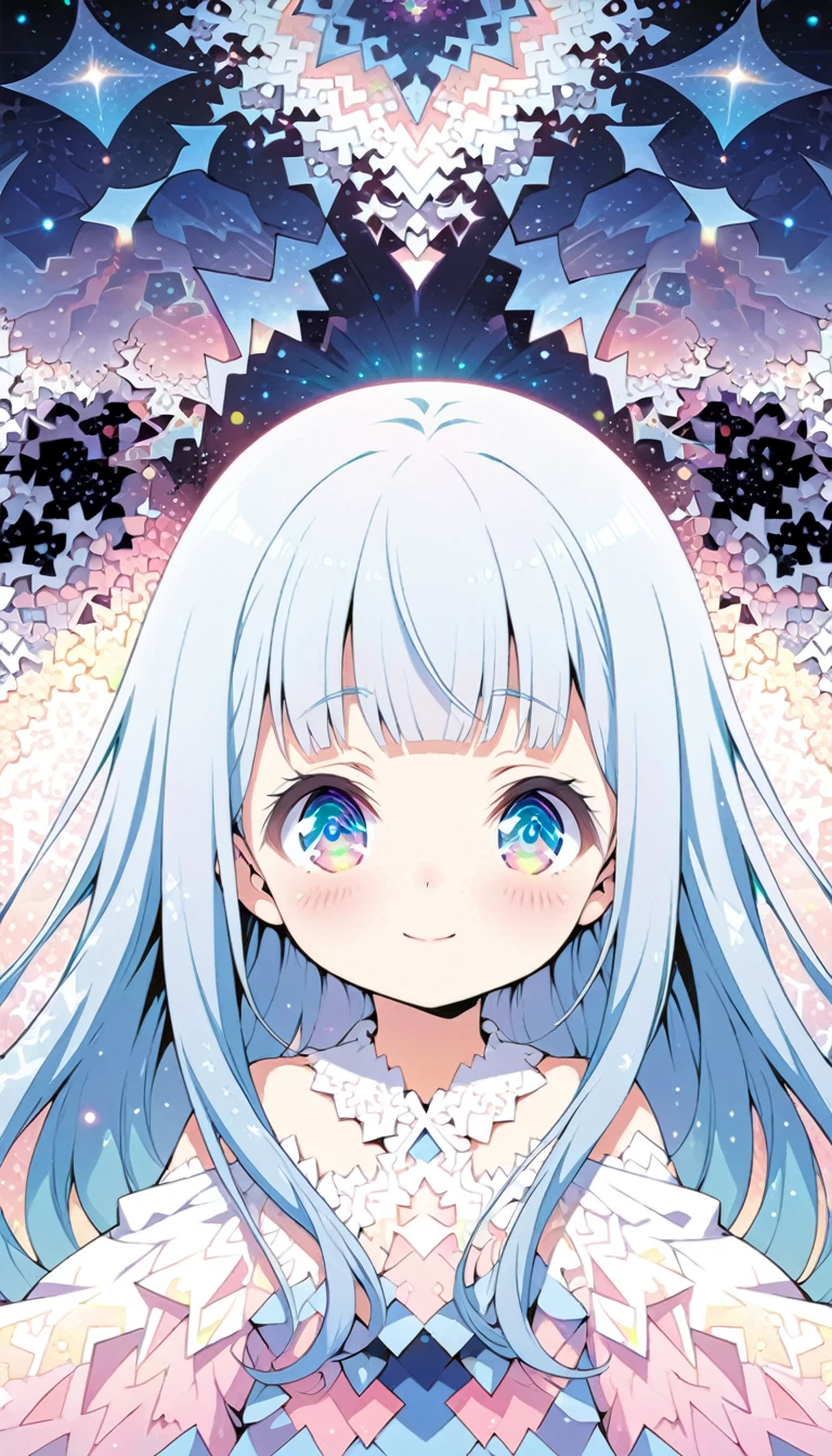  (illustration, official art:1.1), 1 girl ,(((( light blue hair)))), ,(((( light blue long hair)))),light blue hair, ,((blush)) , cute face, big eyes, masterpiece, best quality,(((((a very delicate and beautiful girl))))),Amazing,beautiful detailed eyes,blunt bangs((((little delicate girl)))),(((tareme))),droopy eyes.(true beautiful:1.2), sense of depth,dynamic angle,,,, affectionate smile, (true beautiful:1.2),,(tiny 1girl model:1.2),girl,Ten years old、(Absurd, High resolution, Super detailed), One girl, alone, Highly detailed eyes, (Official Art, beauty and aesthetics: 1.2), (Fractal Art: 1.3), Pastel color scheme, Most detailed