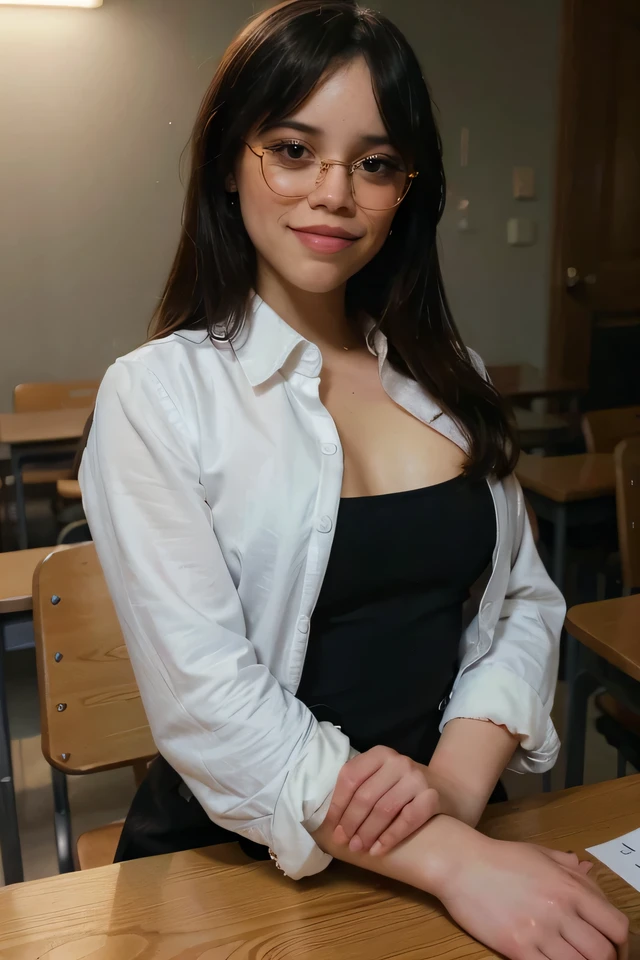 ((beautiful Nerd malaysia college Lecturer woman)), 45 Years old, Middle age woman, name mira filzah ((White eyes, Contact Lens)), ((wearing nerd eyewear, Black Long hair, Thin Kemeja, looking rich woman, unbuttoned Kemeja)), calm,confident,happy,beautifull MILF Curvy body, White Skin Body,looking at viewer, sitting on desk in classroom, (photo, photorealistic:1.37), (ultrahigh-res), half body, walking pose, hyper detailed POV, by lee jeffries, nikon d850, film stock photograph ,4 kodak portra 400 ,camera f1.6 lens ,rich colors ,hyper realistic ,lifelike texture, dramatic lighting , cinestill 800, (((EXTRA LARGE BREAST))), (((Double H Cup Size Bra))), ((LARGE BREAST BURST OUT))).