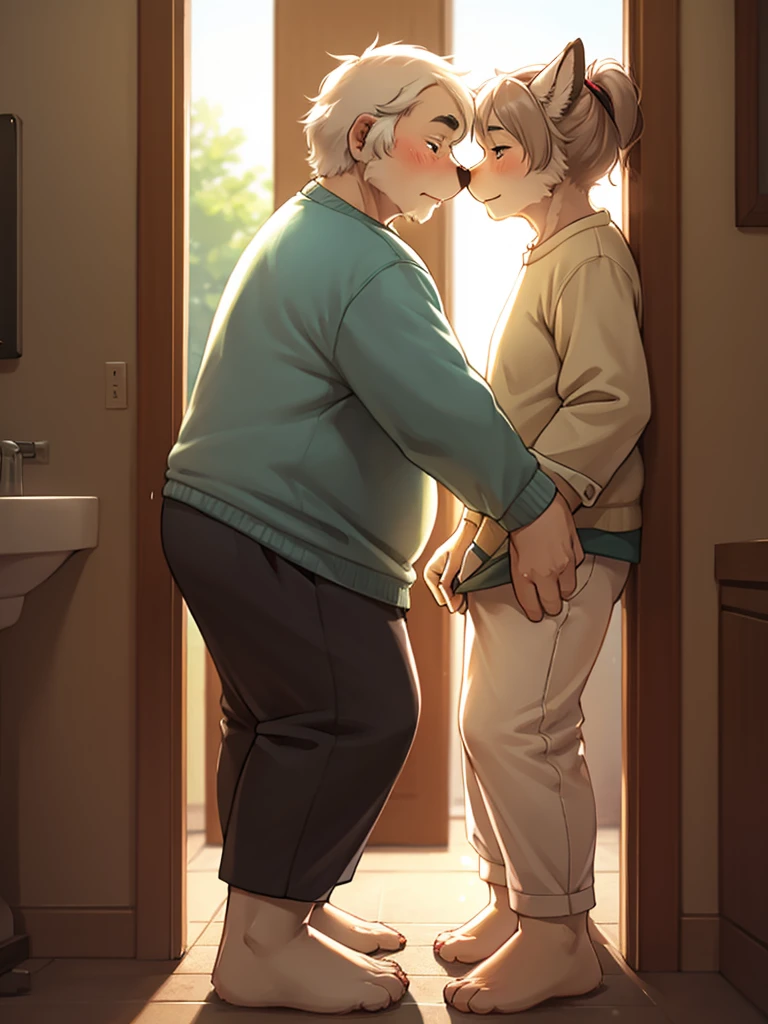 (nsfw:1.5),((One girl, 1. A strong old man)), (Skirt flip:1.4), ((Old man grabs woman's waist)), The old man laughs evilly, Huge breasts:1.7, Anime cel painting style, Highest quality, High resolution, Huge breasts:1.8, good, High leg panties,blue eyes, Purple Hair, bangs, Side Ponytail, hair ornaments, Embarrassing, fear, blush, View Viewer, whole body、(((Completely naked:1.8)))、He is moving his hands violently to his crotch