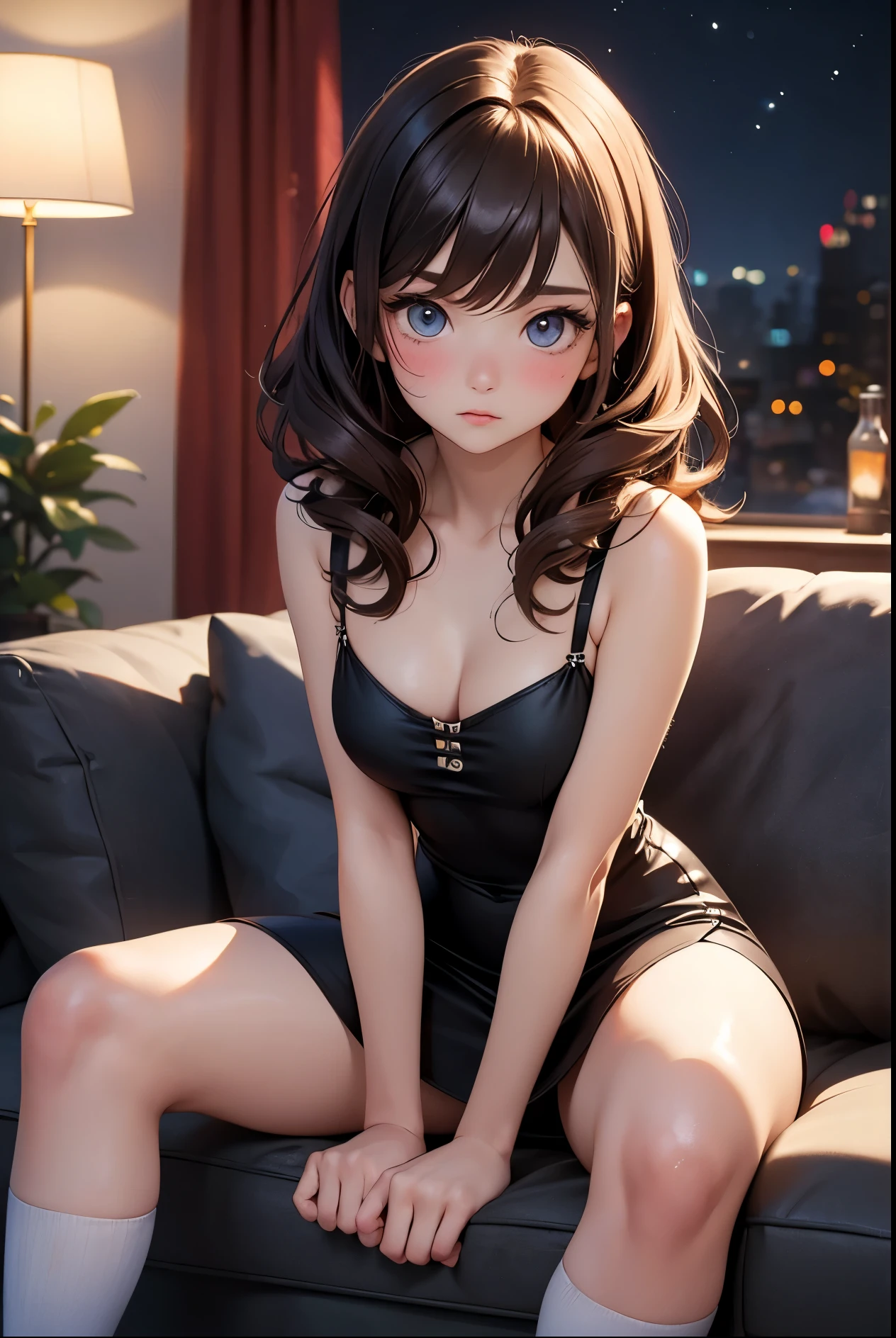 Top Quality, Ultra Detailed, Super Delicate, Cat Cosplay, Black Swimsuit, Collar, Brown Hair, Bedroom --auto --s2