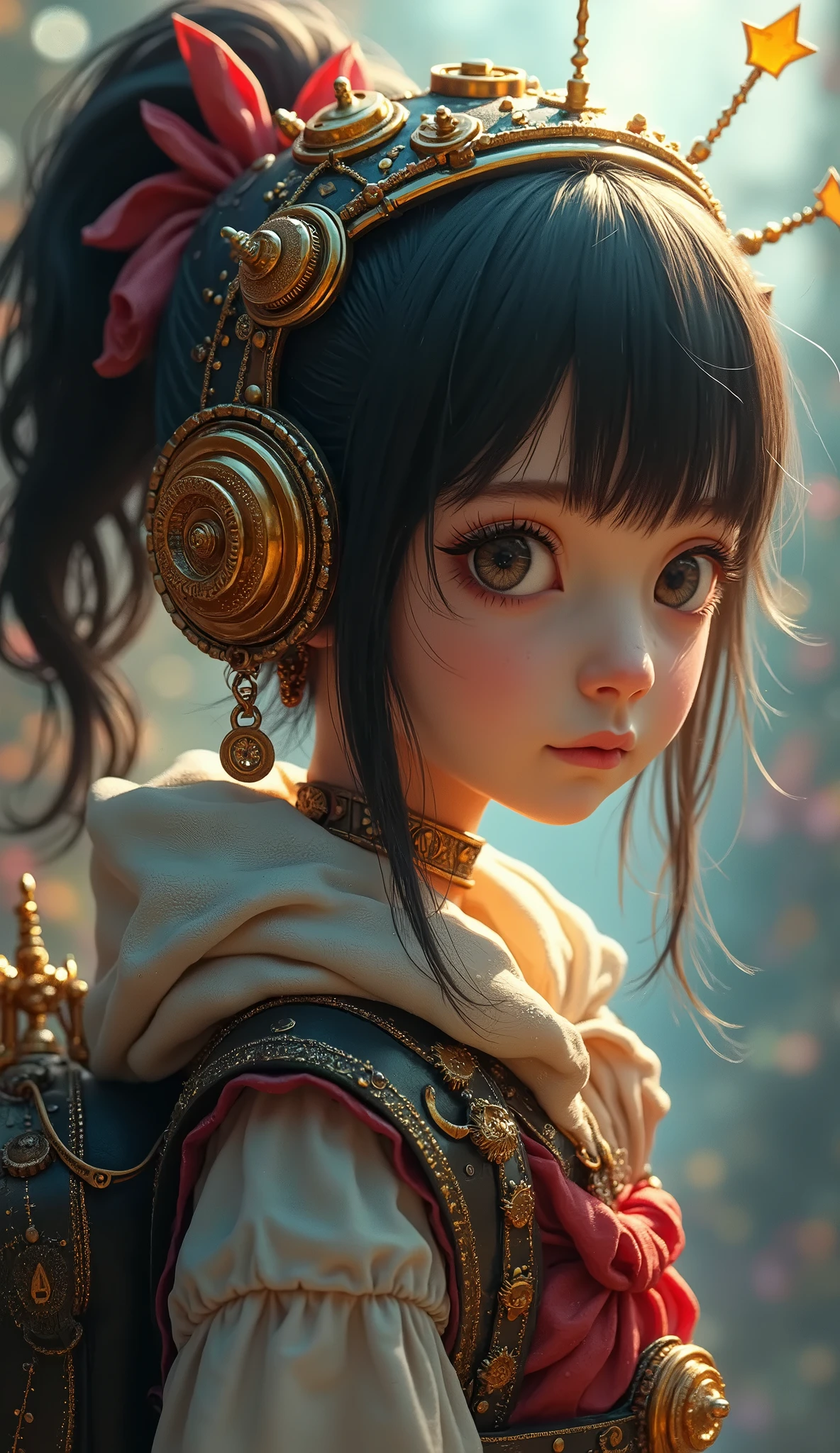 full body, anime style long shot:1.4, a whimsical steampunk girl with ADHD, intricate gears and mechanisms, copper and brass accents, vibrant colors, fantasy elements, detailed portrait, Dramatic lighting, surreal atmosphere, digital art, cinematic composition, hyperdetailed, Artstation, concept art. (Better quality,4k,8K,High resolution,masterpiece:1.2),ultra detailed,sharp focus,(realistic,photorealistic,photo-realistic:1.37),very detailed face,extremely detailed facial features,hyper realistic skin texture,extremely fine details,intricate details, detailed eyes,Detailed nose,Detailed lips,Detailed facial expressions,intricate facial anatomy,bright lighting, dramatic lighting,changing lighting,cinematic lighting,chiaroscuro lighting,dramatic shadows,dramatic moments, vivid colors,intense colors,Deep contrast,cinematic depth of field,film composition,cinematic camera angle