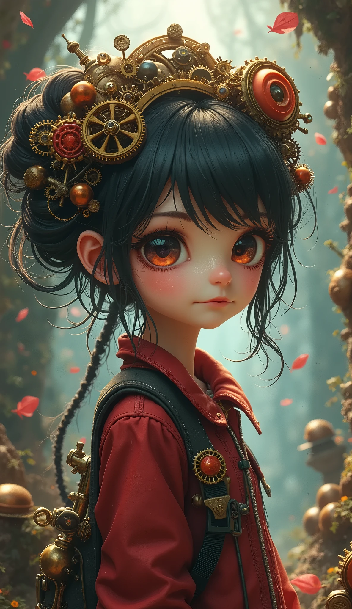 full body, anime style long shot:1.4, a whimsical steampunk girl with ADHD, intricate gears and mechanisms, copper and brass accents, vibrant colors, fantasy elements, detailed portrait, Dramatic lighting, surreal atmosphere, digital art, cinematic composition, hyperdetailed, Artstation, concept art. (Better quality,4k,8K,High resolution,masterpiece:1.2),ultra detailed,sharp focus,(realistic,photorealistic,photo-realistic:1.37),very detailed face,extremely detailed facial features,hyper realistic skin texture,extremely fine details,intricate details, detailed eyes,Detailed nose,Detailed lips,Detailed facial expressions,intricate facial anatomy,bright lighting, dramatic lighting,changing lighting,cinematic lighting,chiaroscuro lighting,dramatic shadows,dramatic moments, vivid colors,intense colors,Deep contrast,cinematic depth of field,film composition,cinematic camera angle