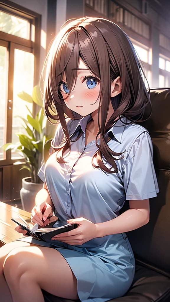 score_9, score_8_up, score_7_up, masterpiece, highres, concept art, rating_explicit,, detailed eyes, voluptuous, nipples, expressive,(((girl office background))),bedroom,chair,office chair,sitting,nervous smile,sitting on chair,, spread legs,(((legsless, armsless:1.5))),(male pov),(pov front her),(pov near),sport shorts,shirt,ponytail,(pov smartphone in hand),pov holding a phone,(((girl in background)))