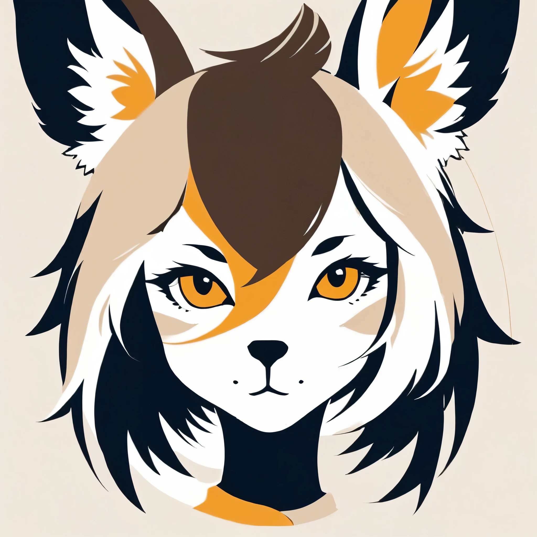 PORTRAIT OF A GIRL,1GIRL, illustration-style,modern, striking composition,sleek lines, unique pattern,abstract elements,geometric shapes,GEOMETRIC LOGO, , , expressive strokes , ,ANIMAL EARS, ANIMAL NOISE,CAPYBARA EARS, ANIMAL NOISE,ANIMAL headwear,SMILE, HALF CLOSE EYES, BROWN AND WHITE ANIMAL EARS,BROWN HAIR,((SILHOUETTE:2)),SIDE VIEW,
