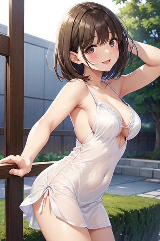 Highest quality 8K UHD、Glasses、Wet white metallic one piece swimsuit、Wet white swimsuit、Wet white metallic swimsuit、縁無しGlasses、Short Pixie Hair、Glassesをかけた短髪の黒髪美女、Glassesをかけた大人で短髪の銀髪美女、Large Breasts、Sweaty、soaked through、Angle from below, Oil,