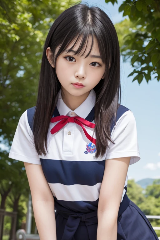 8K、Elementary school beautiful girl、A dark-haired、detailed beautiful faces、micromini skirt, flower field、Very strong wind、pantiy、decolletage、satin、swim wears