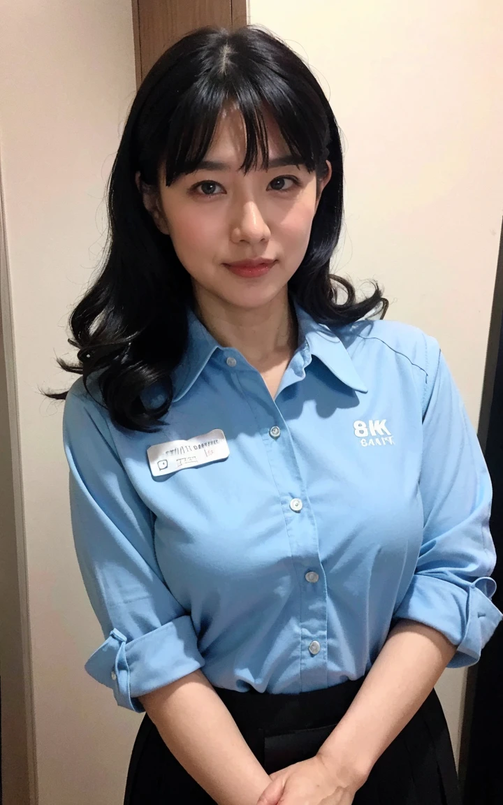 ((best quality)), ((masterpiece)), (detailed), perfect face, cute Japanese teenage woman, 17 years old, 150cm tall, wearing an electrical engineering shirt with the words PowerTR on the electrical engineering shirt, hairstyle with bangs at the front and long hair at the back, soldering a PCB at the table