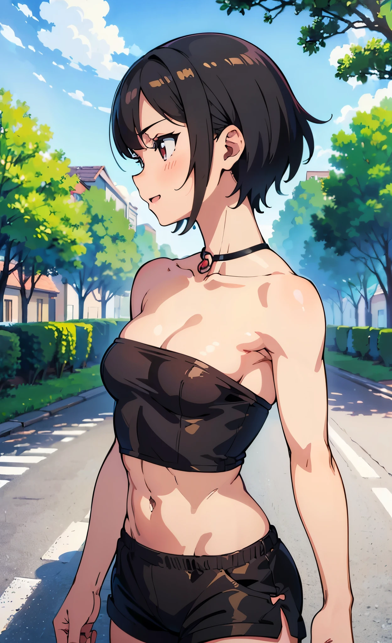 (NSFW),(((((fullnude))))), (Perfect body),Best Quality,(8K Portrait),(Official art)、(NSFW)、(((muscular)))、embarrassed from、1girl in,(:o)、(((thick thight))),(Sweat),((((large udder))))、(big butts)、(Dark hair),((bob cuts)),Short hair, (Yellow eyes),(((Sleeveless sweater)))、(Yellow miniskirt)、Black knee socks、(Armpits)、(In the street)、natta、 Standing