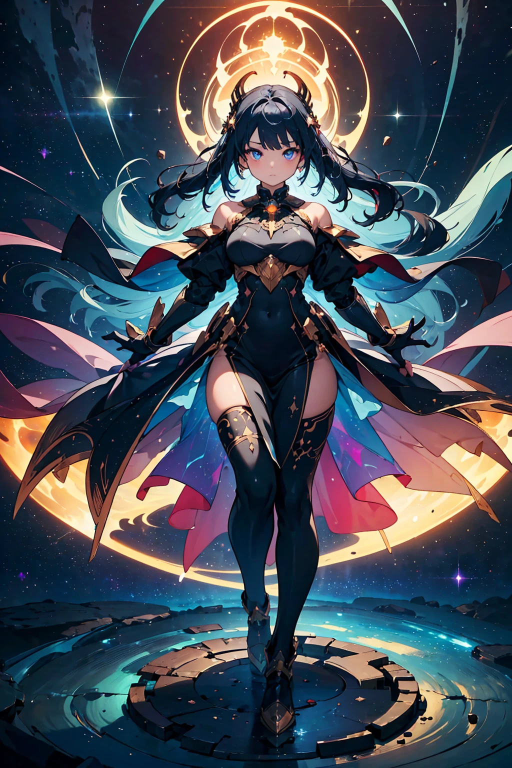((Girl in a suit)), ((Gorgeous Starry Sky Background)), ((Ultra Definition)), ((Best Illustration)), ((Cinematic Lighting)), Dynamic Angle, Floating, Detail, (Glitter: 1.2), (Shine: 1.2), (Shine: 1.2), Classic, (Paint: 1.1), (Sketch: 1.1), (Best Quality), (Masterpiece: 1.2), (Anime-style), ( Solo), Beautiful Detail Face, (Big Eyes: 1.3), Red Hair, (Long Hair: 1.2), (Floating Hair: 1.2), (Suit), Detailed Costumes, (Shining Sword: 1.3), (Magic Effects: 1.3), (Cute Boots: 1.1), (Transparent Fabric: 1.1), (Glitter: 1.2), (Glow: 1.2), (Glow: 1.2), (Shine: 1.2), (Flicker: 1.2), (Dazzle: 1.2), Big, Ceremonial Clothes, Black Suit , slacks, big breasts, full body